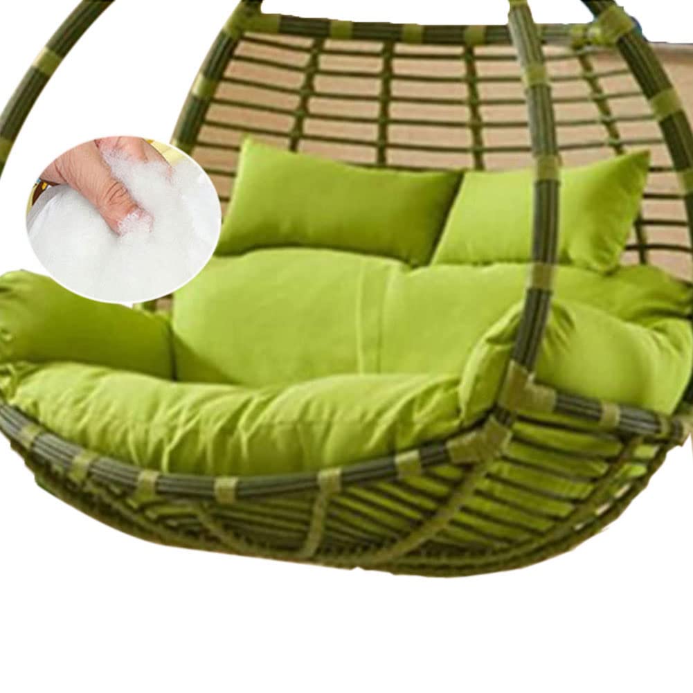 Yadlan Hanging Double Egg Chair Cushion Only, 2 Seater Garden Patio Rattan Basket Chair Cushion, Waterproof Thick Hanging Hammock Swing Seat Pad with Head Pillow(Color:Green)