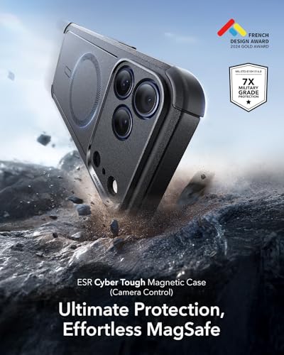 Image of ESR for iPhone 17 Pro Max Phone Case, 23ft Military-Grade Drop Protection, Shock-Absorbing Rugged Cover, MagSafe Accessories Compatible, Cyber Series, Black