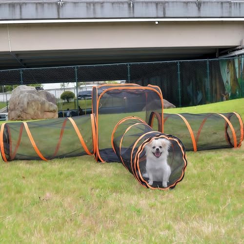 Enclos d'extérieur pour chat – Tente pop-up portable 6 en 1 en maille avec tunnels de jeu pour grands chats, lapins et petits animaux – Maison de jeu polyvalente