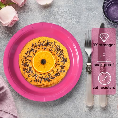 Image of Hot Pink Disposable Paper Plates, 7 Inch Dessert Cake Plates, 50 Count Bulk