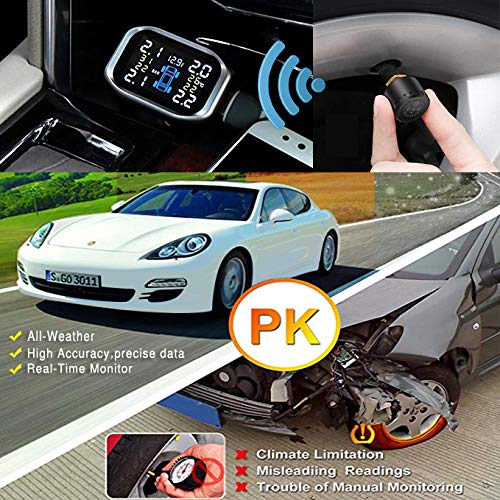 B-Qtech Tire Pressure Monitoring System Wireless TPMS Monitor with 4 External Sensors Cigarette Lighter Plug Adjustable Display Angle (TPMS)