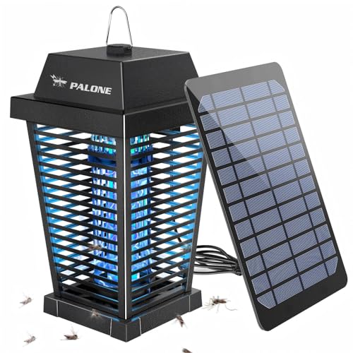 PALONE Solar Bug Zapper 4500V Electric Mosquito Zapper Outdoor Updated Fly Zapper Indoor Rechargeable Mosquito Killer with Solar Panel & Type-C Cable Fly Trap with UV Light for Flies Gnats Moths