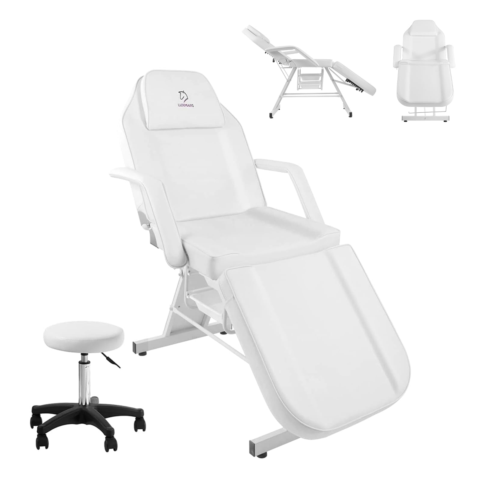 Facial Chair 73 Tattoo Chair for Client 3-Section Adjustable Massage Table with Stool Multipurpose Beauty Beds Salon Equipment