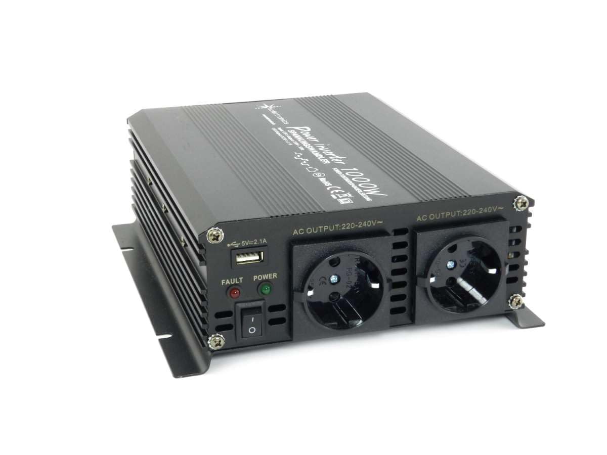 SOLARTRONICS Spannungswandler NM1000 12V 1000 Watt SCHWARZ - 2000 Watt Spitzenleistung - Wechselrichter 12v auf 230v - Blei- oder AGM-Batterie kompatibel - mit Schuko- & USB Anschluss