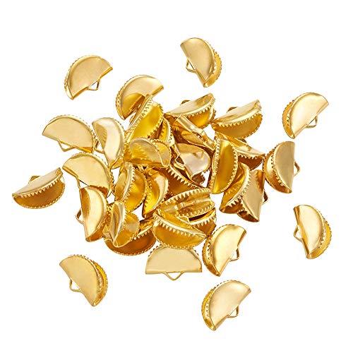 Pandahall 200pcs Half Round Ribbon Crimp Ends Semi Circle Crimp End Clip Clamp Leather Cord Cap Tip Golden for Jewelry Making DIY Crafts Supplies 13x8.5x6.5mm