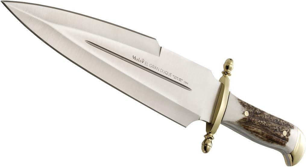 MUELA DUQUE-25E Red Stag Antler Handle Hunting Knife with Leather Sheath