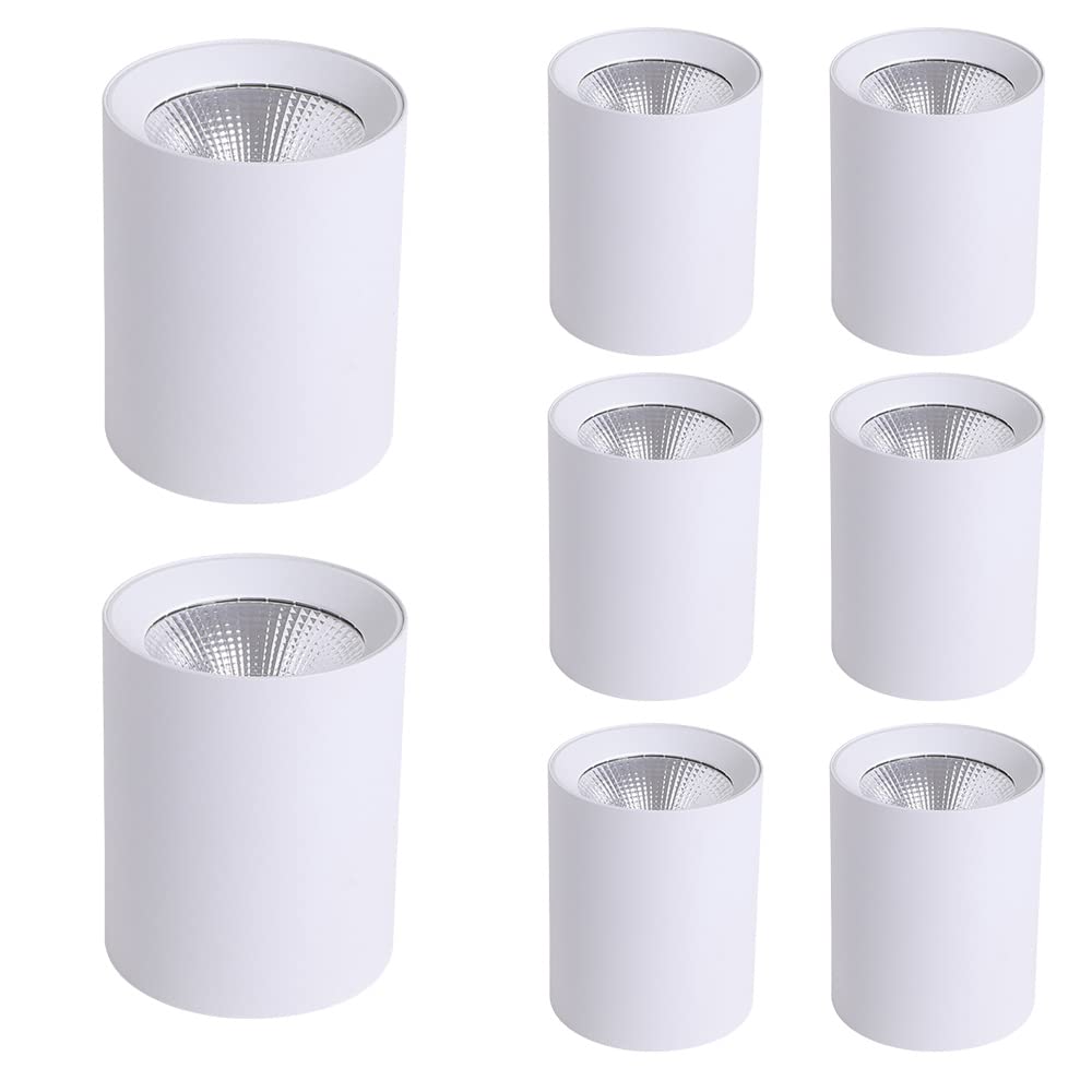 Aioneer 8 Pcs Cylindrical Ceiling Spotlight-Surface Mounted Cob Downlight - 7W/15W/24W Aluminum Downlight Anti-Glare Cob Spotlights 3000K/4000K/6000K SelectableB-24w-6000K