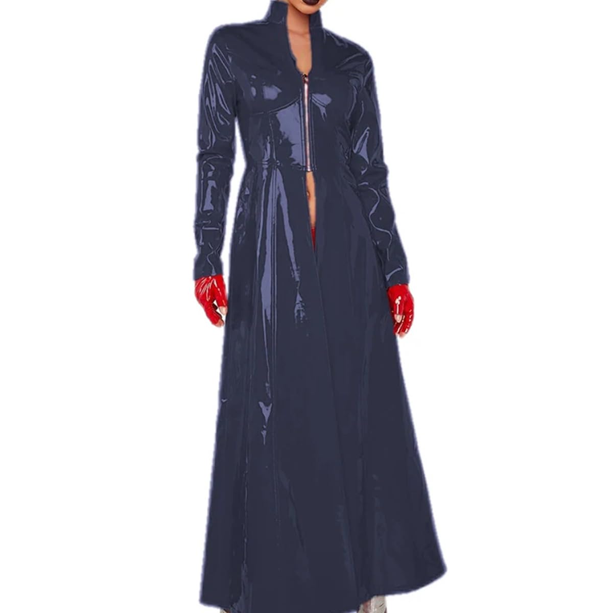 Chaqueta Cortavientos Con Cremallera Delantera Larga Y Corte Ajustado Para Mujer Vestido Ajustado De Manga Larga Para Fiesta, Club, Disfraz Gótico Sexy