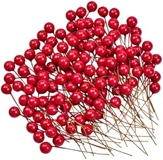 Syolee 100 Pcs Red Holly Berries Artificial Christmas Berries for Xmas Tree Wreath Garlands Decorations