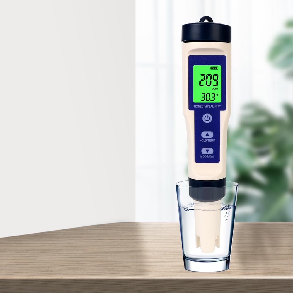 5 in 1 PH TDS Meter, PH/TDS/EC/Temp/Salt Meter, 0.01 High Accuracy PH Meter for Water, 0-14 PH, 0-20000 PPM Meter for Drink Water, Pool and Fish Tank