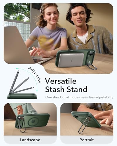 Image of ESR for iPhone Air Case with Stash Stand, Camera Control Cover Compatible with MagSafe, Military-Grade Drop Protection Magnetic Phone Case for iPhone 17 Air, Scratch-Resistant Back Cover,Frosted Green