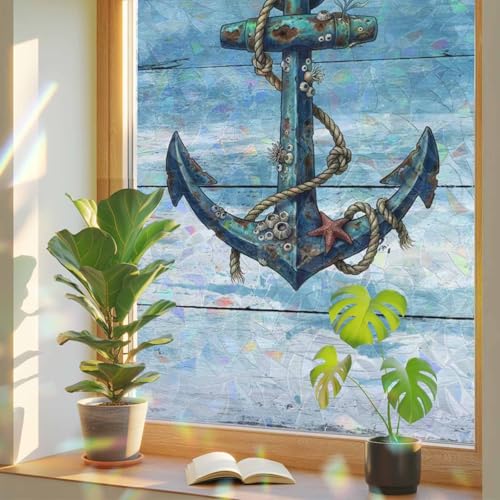 Película decorativa para ventana con ancla azul marino 17.7x39.3in miniatura 1