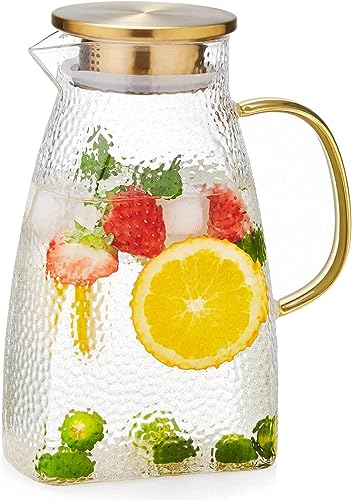 Juxkovポカロティー 冷蔵庫ポット 冷蔵庫のドアポケットに入りやすい 耐熱ガラスピッチャー 1800ML 水出し ポット 熱湯OK フルーツティー 洗いやすい 大容量 省スペース 柄後手 (単品1800ml)