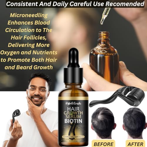 Hair-Growth-Serum-100-Natural-Certified-Organic-Hair-Growth-Oil-with-BiotinCaffeineCastorArgan-Diluted-Rosemary-Oil-for-Hair-GrowthScalp-MassagerDerma-RollerHair-Growth-Products-for-Women-Men