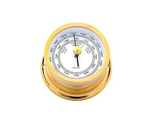 Autonautic - Barómetro Aneroide Náutico de Latón con Baño de Oro, de Alta Resistencia al Ambiente Marino, para Embarcaciones o Decoración - 72mm (ø) - Hecho en España.