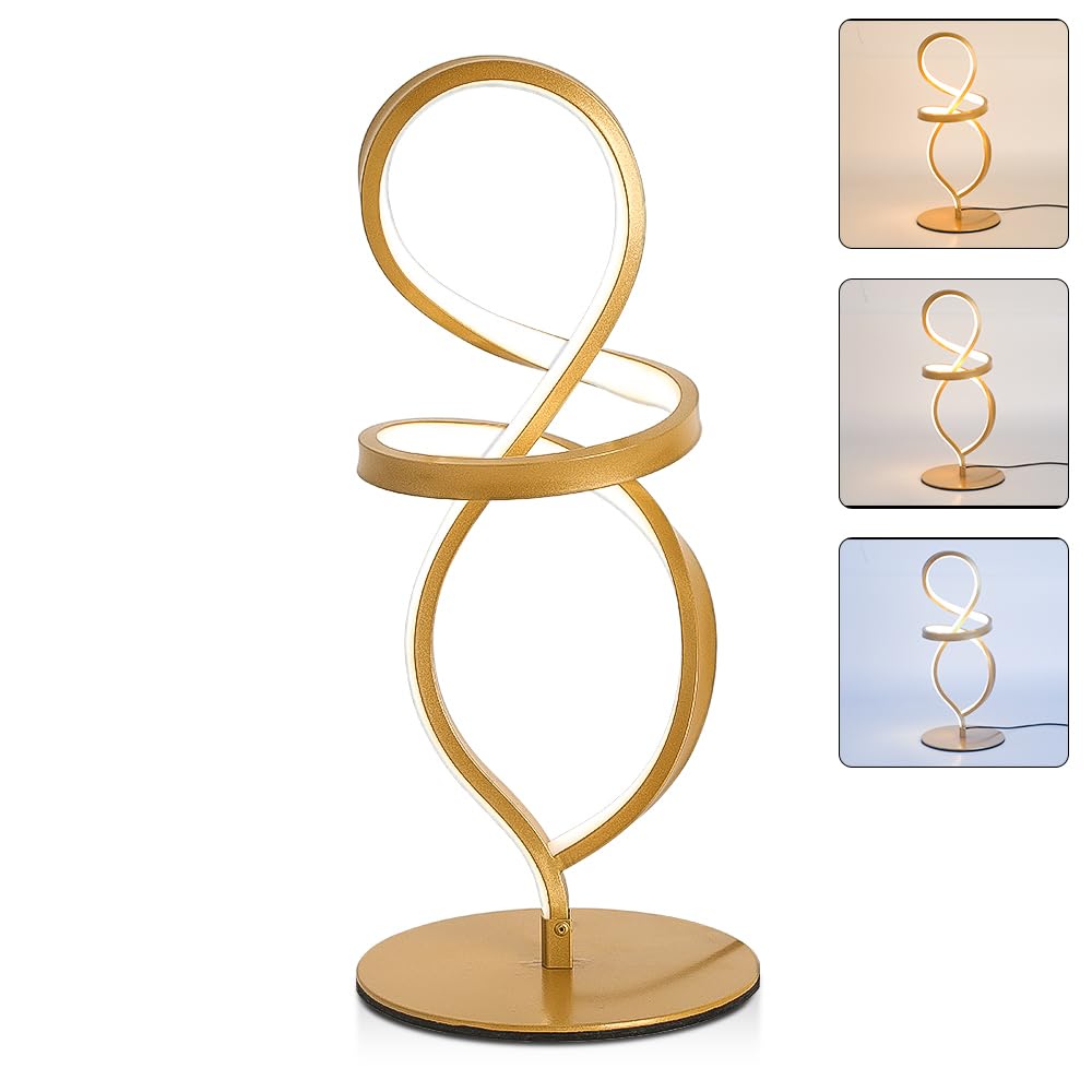 Lámpara de noche dorada regulable Lámpara de mesa LED de 15 W, lámpara de escritorio con 3 temperaturas de color para el hogar y la oficina, Lamparas de Mesita de Noche para trabajar y estudiar
