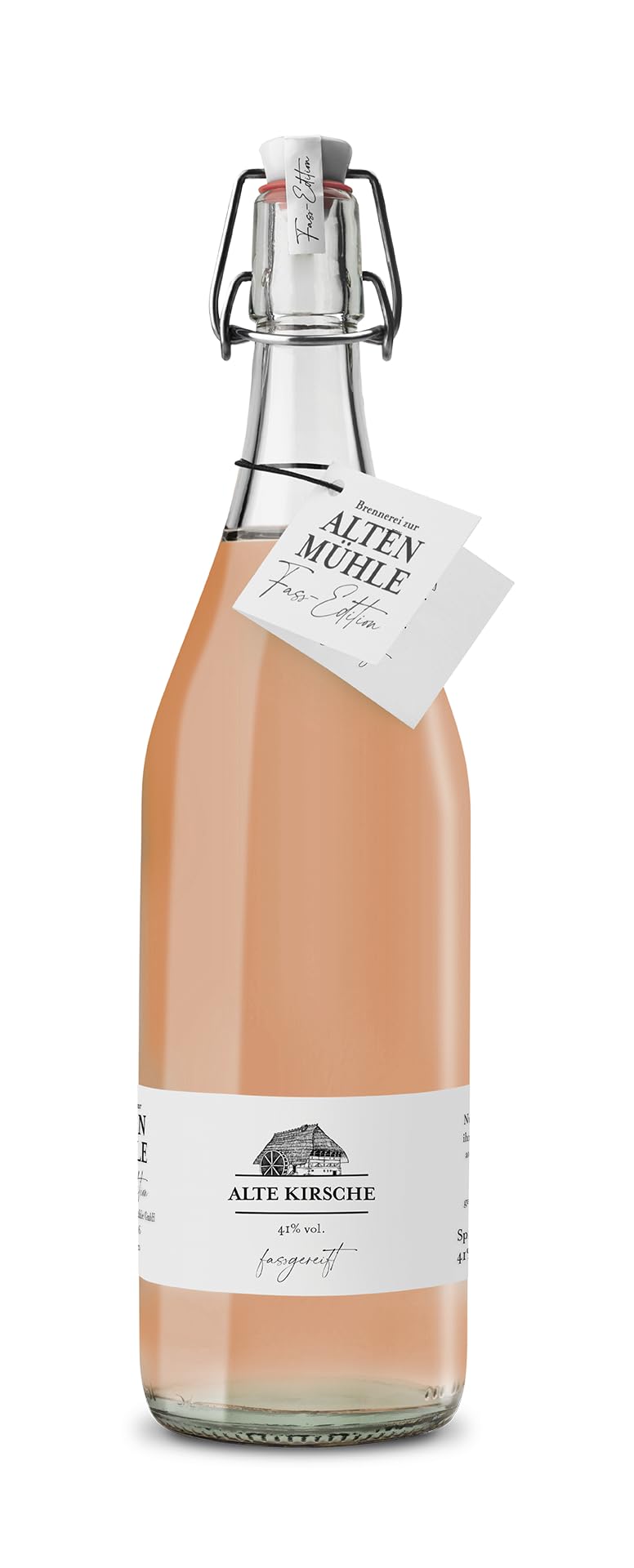 Brennerei Zur Alten Mühle - Alte Kirsche Fass-Edition - feine Kirsch Spirituose in der klassischen Bügelflasche - milde Spirituose fassgereift im Schwarzwald, 1 x 1,0l