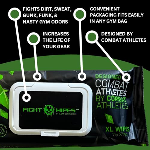 FIGHT WIPES Boxing Glove Deodorizer, Cleaner, & Odor Eliminator for Muay Thai, MMA & Combat Sports Equipment Alcohol Free, Skin Safe Cleansing Wipes for Martial Artists