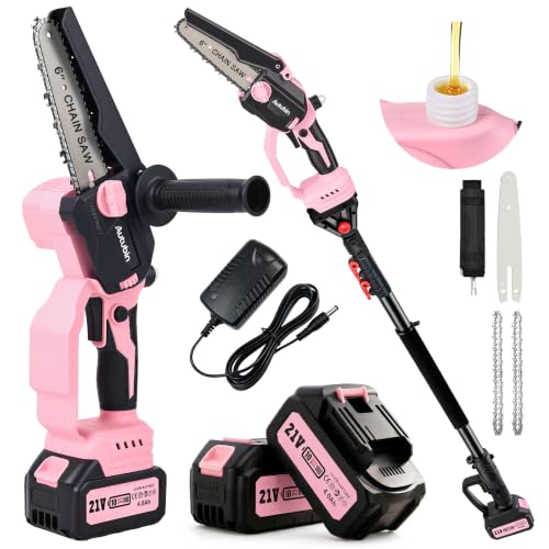 Image of 2-in-1 Pink Cordless Pole Saw & Mini Chainsaw for Tree Trimming