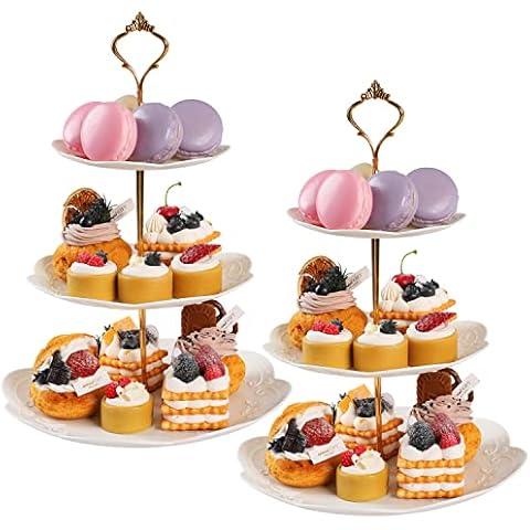 ShellKingdom 2 Pack Cupcake Stand, 3 Tier Serving Tray Cupcake Dessert Candy Fruit Display Holder for Wedding, Christmas, Baby Shower Birthday Tea Party (Round) Cover