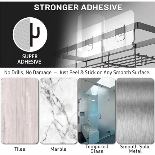 Image of JD FRESH Stainless-Steel Self-Adhesive Bathroom Organiser Without Drill /Bathroom Shelves with Magic Stickers /Wall Mounted Shower Caddy Shelf for Home Decor /Storage Rack for Kitchen - 3 Pack (Black)