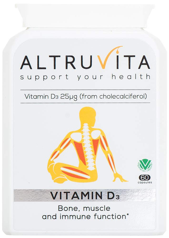 AltruvitaVitamin D3 from cholecalciferol | 25µg | 1000IU | 60 Days Supply | 500% of daily requirement | Bone, Muscle & Immune Support | 60 Capsules | Vegetarian Approved