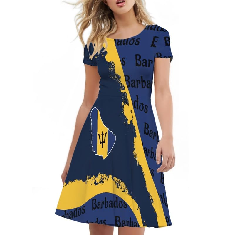 Image of Irisjudy T Shirt Dress for Women Short Sleeve Girls Short Sleeve Dress Plus Size, O Neck Knee Length Midi Dress for Ladies