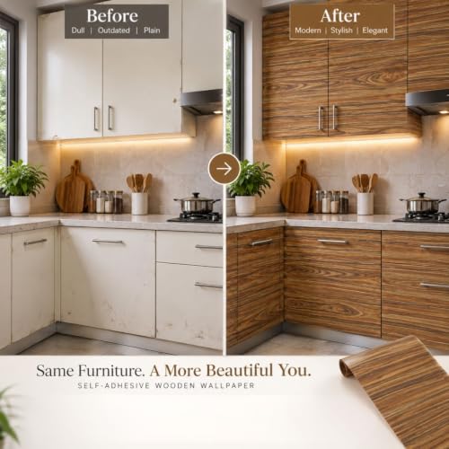 Image of HOME13 Wood Grain Wallpaper Peel and Stick Wood Contact Paper Self Adhesive Removable Thicken Wooden Wall Paper for Kitchen Cabinets Drawer Shelf Liner Waterproof(24x147 Inch, Sugery Wooden)