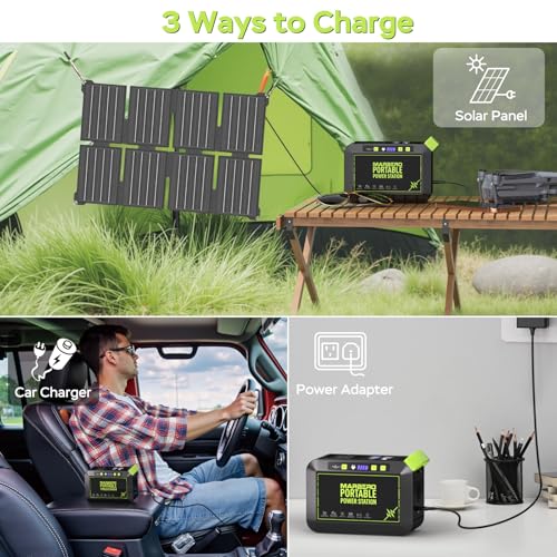 Image of MARBERO 80W Solar Powered Generator with Panels 25W Included, 88.8Wh Portable Power Station with AC Outlet 120W Peak Fast Charging 110V for Camping Outdoor Home Backup Backup RVs