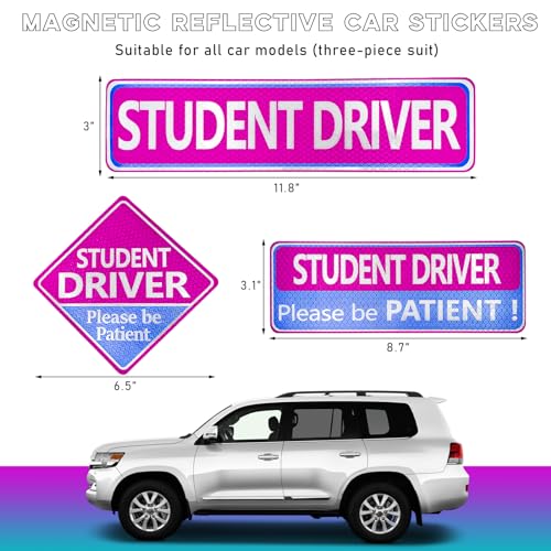 image for Ohleats 3PCS Student Driver Car Magnet, Magnetic Reflective New Driver