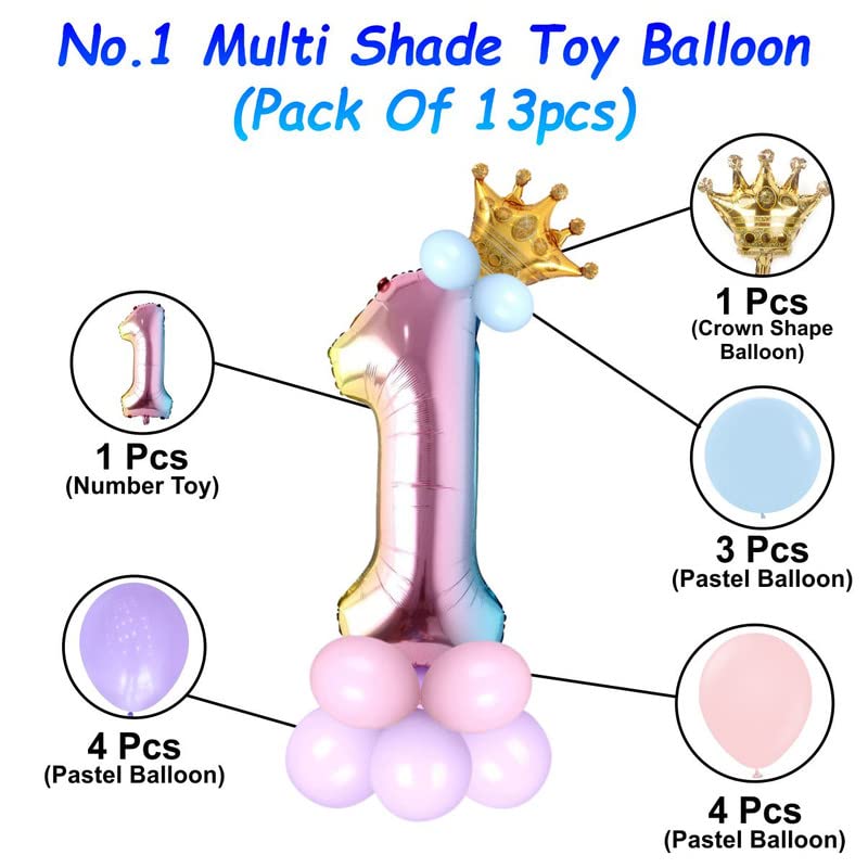 Image of Birthday Decoration Items Multicolor 32 Inches Numbers 1 Foil Helium Balloons| Birthday Decoration Kit For Boy Girl | Number Foil Balloon | Birthday Decoration Items For Boy Girl,13 Pcs