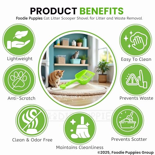 Image of Foodie Puppies Cat Litter Scooper Shovel - (Set of 2) | Durable Plastic Litter Scoop for Cats, Multicolor Cleaning Tool for Cat Sand and Waste Removal