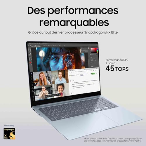 Samsung Galaxy Book4 Edge Ordinateur Portable avec IA 16’’, Copilot+ PC, Snapdragon X Elite X1E-84-100, Mémoire 16 Go, Stockage 1 To, Gris Glacier