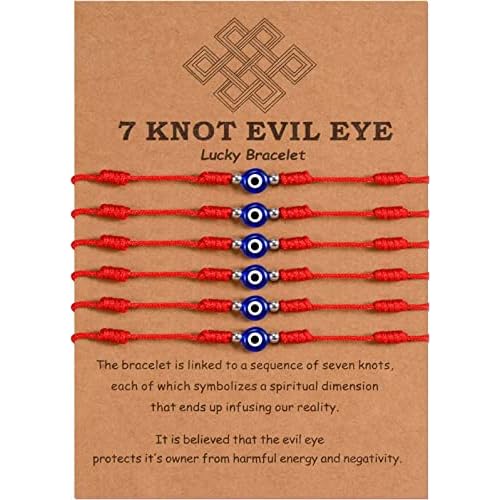 MANVEN 6 Piezas Pulsera Roja 7 Nudos Pulseras de Mal de Ojo Tejido a mano ajustable Amuleto de la suerte Kabbalah pulsera hilo rojo del destino Protección Para mujeres Hombres Niñas Niños