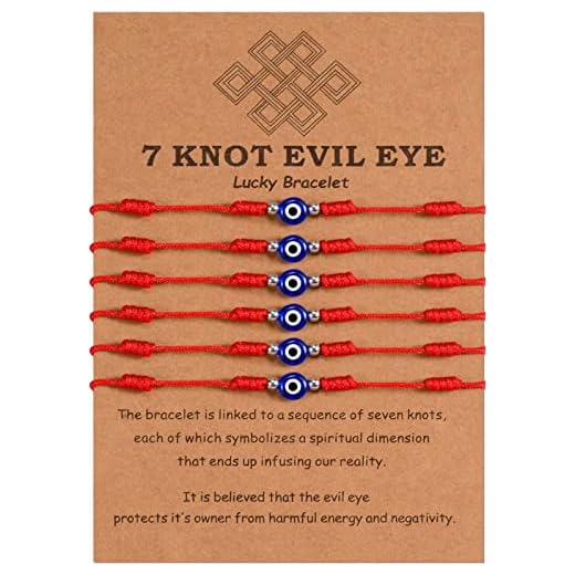 MANVEN 6 Piezas Pulsera Roja 7 Nudos Pulseras de Mal de Ojo Tejido a mano ajustable Amuleto de la suerte Kabbalah pulsera hilo rojo del destino Protección Para mujeres Hombres Niñas Niños