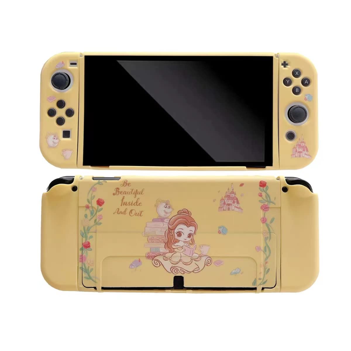 Eamily Cute Princess Case Compatible with Nintendo Switch OLED, Dockable Case Cover, Ergonomic Soft TPU Grip Case for Joycon, Sparkle Skin Set