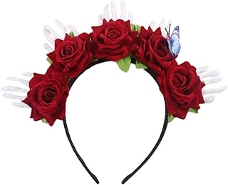DUO ER Skeleton Headwear Rose Hueso Hueso Hairband No Slight Boad Pieza Foto Props Fancy Hecho a Mano Halloween Accesorios góticos (Color : Red)