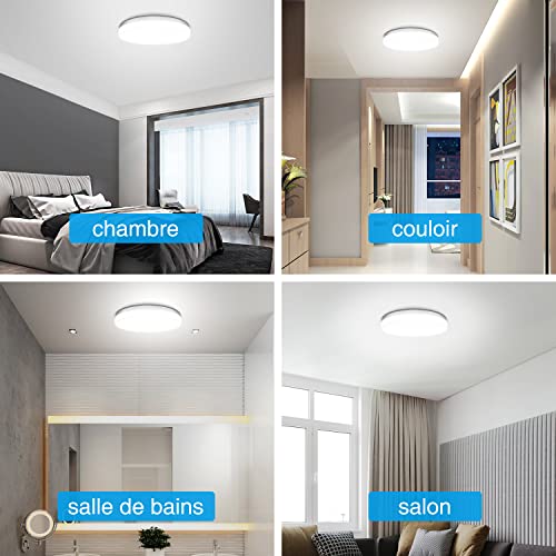 Tekstap Plafonnier LED, 24W 2400LM Lampe Plafond LED Chambre, Plafonnier Salle de Bain IP54, 4000K Blanc naturel Luminaire Plafonnier rond pour Salle de bain, Balcon, Chambre, Cuisine, Salon (Ø30cm) - Image 7
