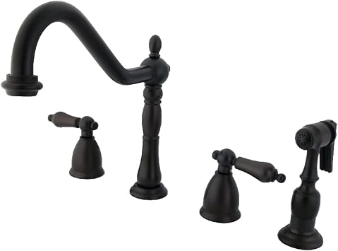 Kingston Brass KB1795ALBS Heritage 8-Inch Centerset Kitchen Faucet, Oil Rubbed Bronze , Oil-Rubbed Bronze | Heritage collection; Double-handle; With brass sprayer; Solid brass construction for durability; Durable washerless cartridge