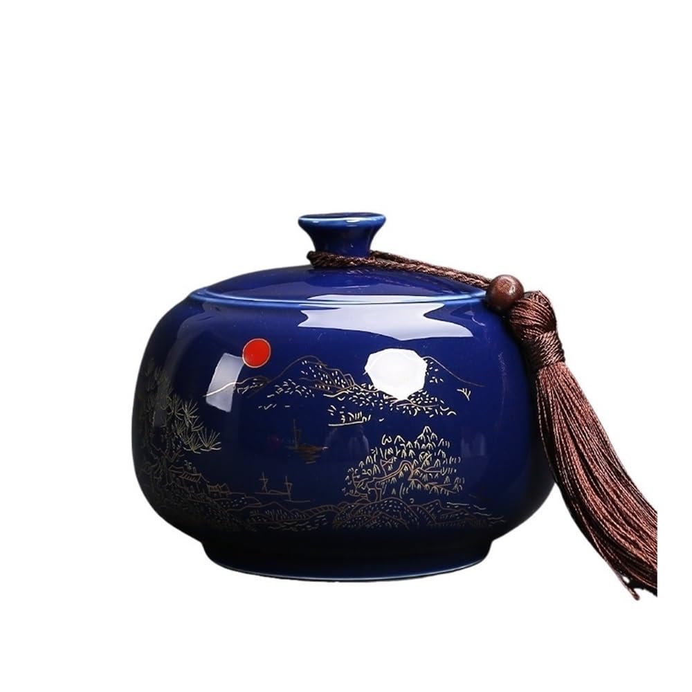 CHENGAIJIAN Tea Canister Ceramic Tea Canister With Airtight Lid Kichen Storage Container For, Coffee, Nuts, Spice, Sugar(Blue)