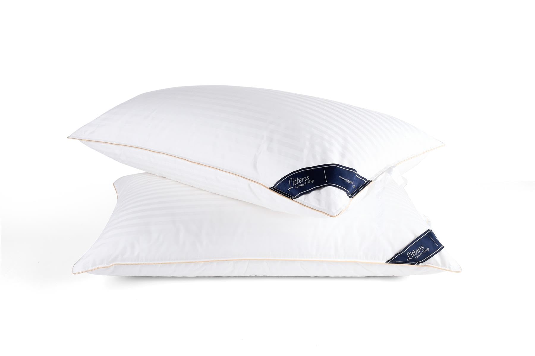 Littens 50cm x 100cm Emperor Size Luxury Ultimate Collection 100% Hungarian Goose Down Pair Pillows 300TC Down-Proof Cotton Jacquard, Gold Piping, Long (20" x 40")