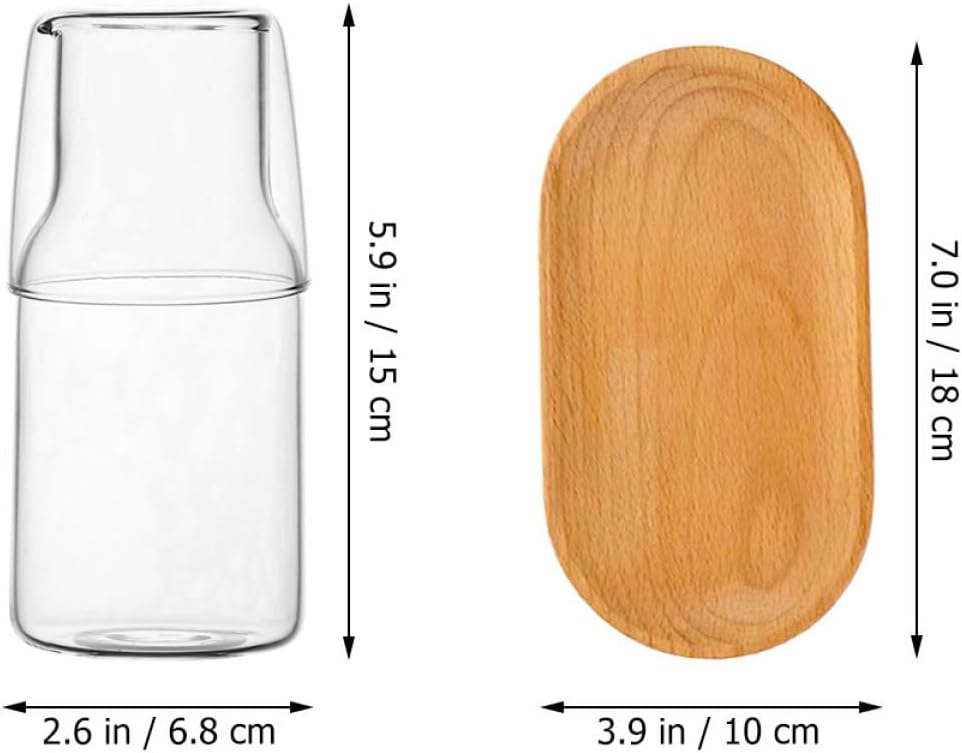PRETYZOOM Bedside Water Carafe 16 Oz Glass Set for Bedroom Nightstand, Night Water Carafe Set, Mouthwash Dispenser for Bathroom, with Cup - Image 2