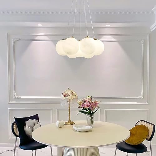 Miniatura 5 de Aeyee Lámpara de araña de burbujas de vidrio con forma de bola, base dorada, 7 luces decorativas para sala de estar, comedor y dormitorio