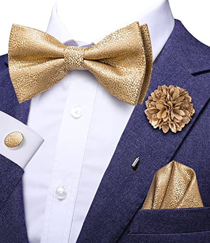 Image of Hi-Tie Bow Ties for Men Pre-Tied Pocket Square with Cufflinks Mens Bowtie Sets for Wedding Formal Party