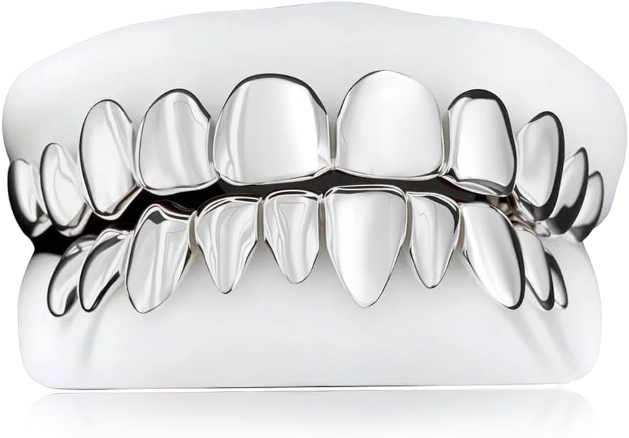 Custom Grillz for Men Women Solid Silver S925 Grills for Your Teeth, Customized Fit Grillz with 18K Gold Plated Luxury Hip Hop Jewelry Rapper with Molding Impression Kit
