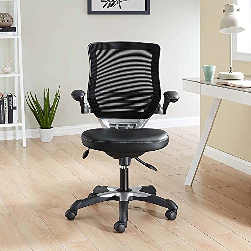 Modway Edge Mesh Back And White Vinyl Seat Office Chair With Flip-Up Arms - Computer Desks In Black #TOP1