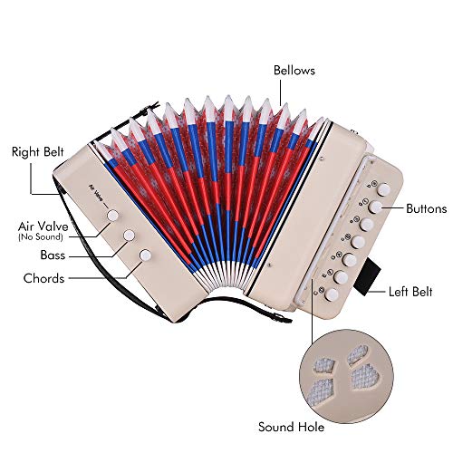 Summina Mini 10-Button Kids Accordion Toy Supports Bass Chords 14 Notes With Cleaning Cloth Educational Music Instrument #TOP2