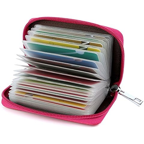 Credit Card Holder Wallets for Women Men Leather 26 Card Slots (Rose Red) Cover