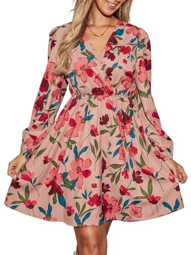 CUPSHE Damen Kleid V Ausschnitt Langarm Wickeloptik Blümchenkleid...