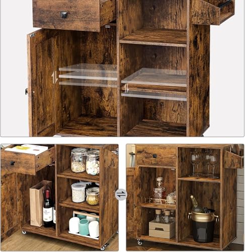 HOOBRO Kitchen Island, Storage Cabinet with Drawer, Kitchen Cart with Spice and Towel Rack, Saving Space, Easy Assembly, for Living Room, Rustic Brown BF12ZD01 by HOOBRO - Image 6